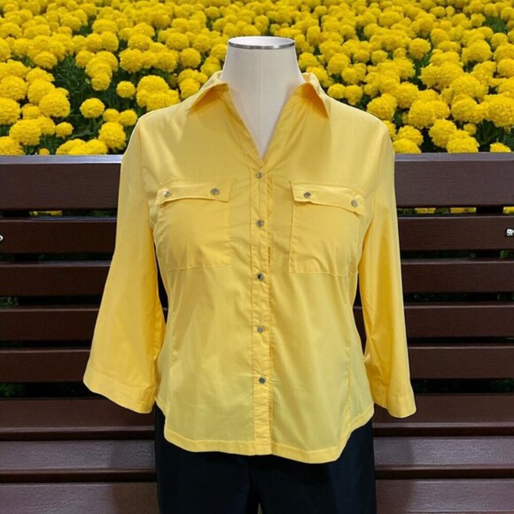 Ashley‎ Blue Yellow Button Down Shirt Plus Size 3X Summer Casual Coastal Chic
